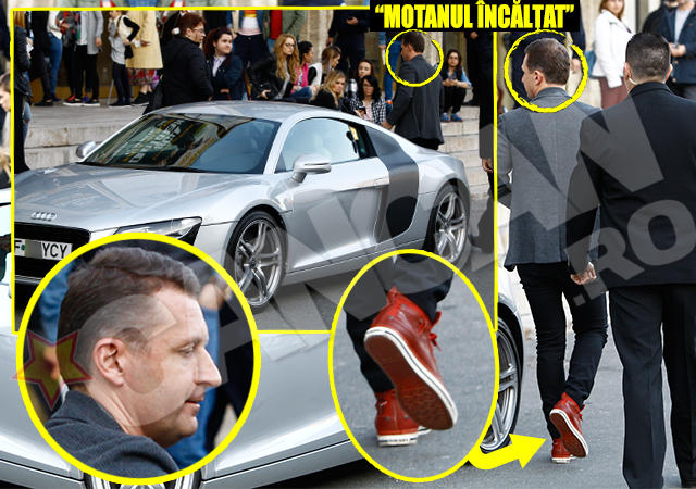 Milionarul l-ar înjosi şi pe celebrul Versace: şi-a parcat R8 ul pe interzis lipit de treptele Sălii Palatului, portiera fiindu-i ţinută de un bodiguard 