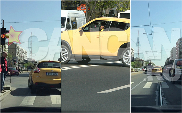 Sexoasa brunetă a trecut pe galben, a întors pe linia dublă continuă şi a mers şi pe linia de tramvai, dar a scăpat de ochiul vigilent al autorităţilor. Probabil culoarea maşinii îi poartă noroc.