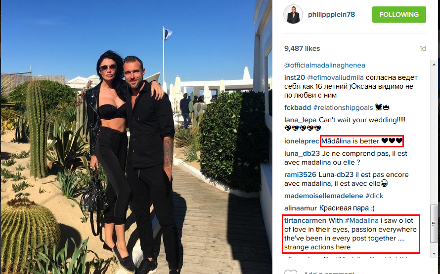 Philipp Plein pare să încerce să o atace pe Mădălina Ghenea cu fotografiile de pe Instagram, în care apare în braţele Oxanei