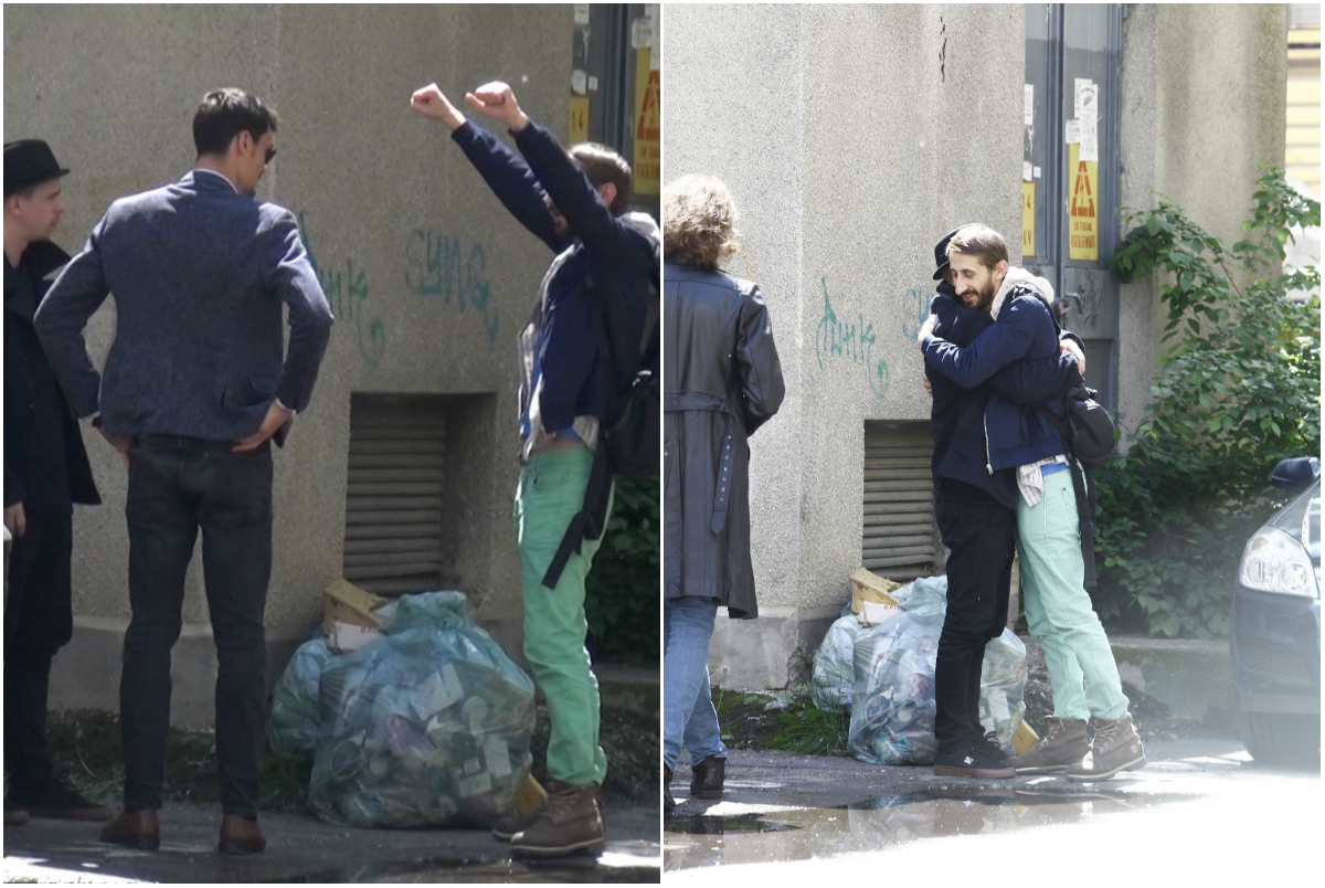 Prietenii lui George Burcea sunt atât de bucuroşi că au prins un loc în maşina artistei, încât la un moment dat se... îmbrăţişează
