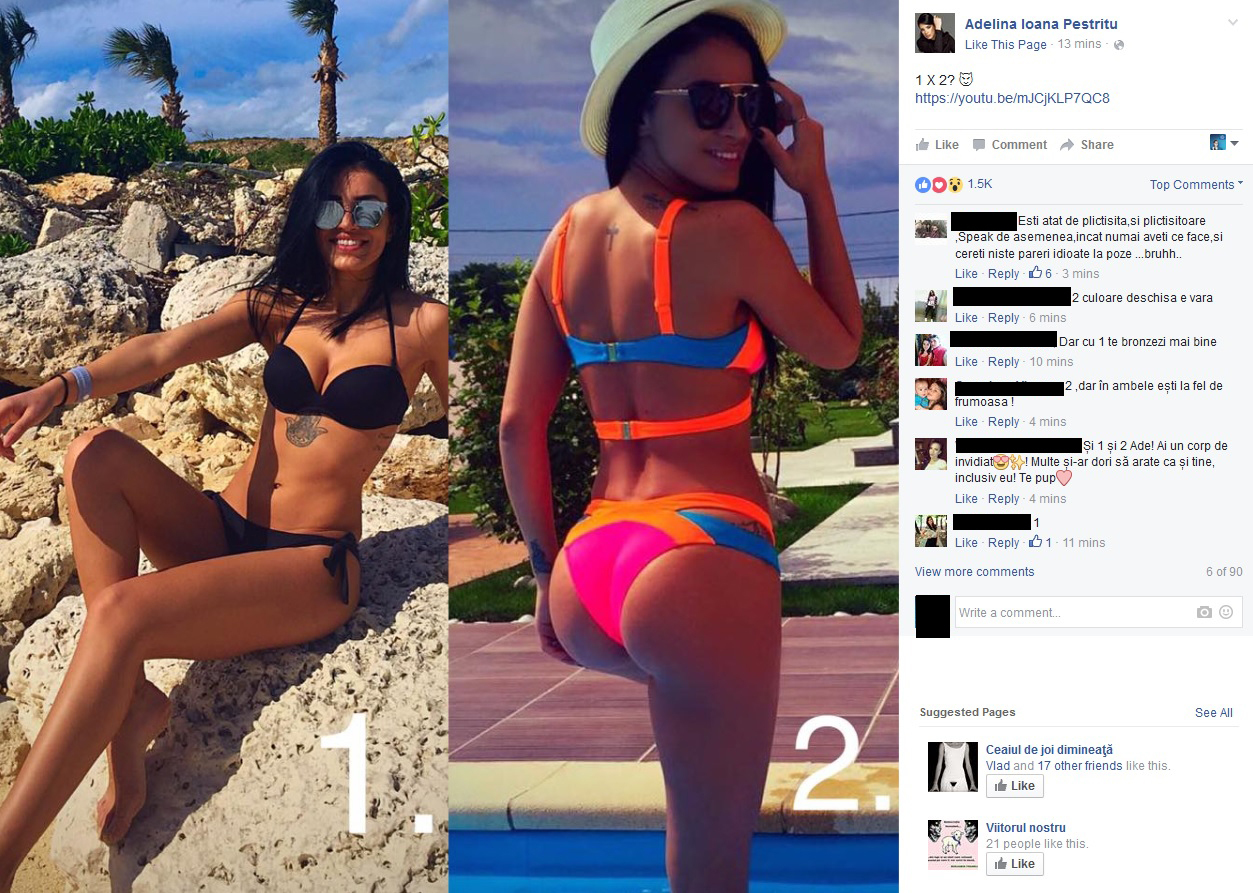 Adelina Pestriţu a rămas în costum de baie, iar când nu a ştiut pe care să îl aleagă, le-a cerut ajutorul fanilor