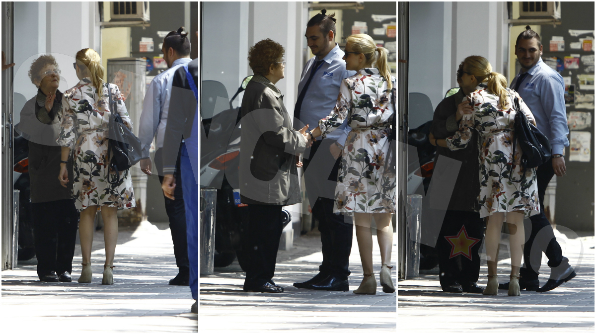 Simona Gherghe a fost „flancată“ de către o bătrânică simpatică, sub privirile bodyguardului