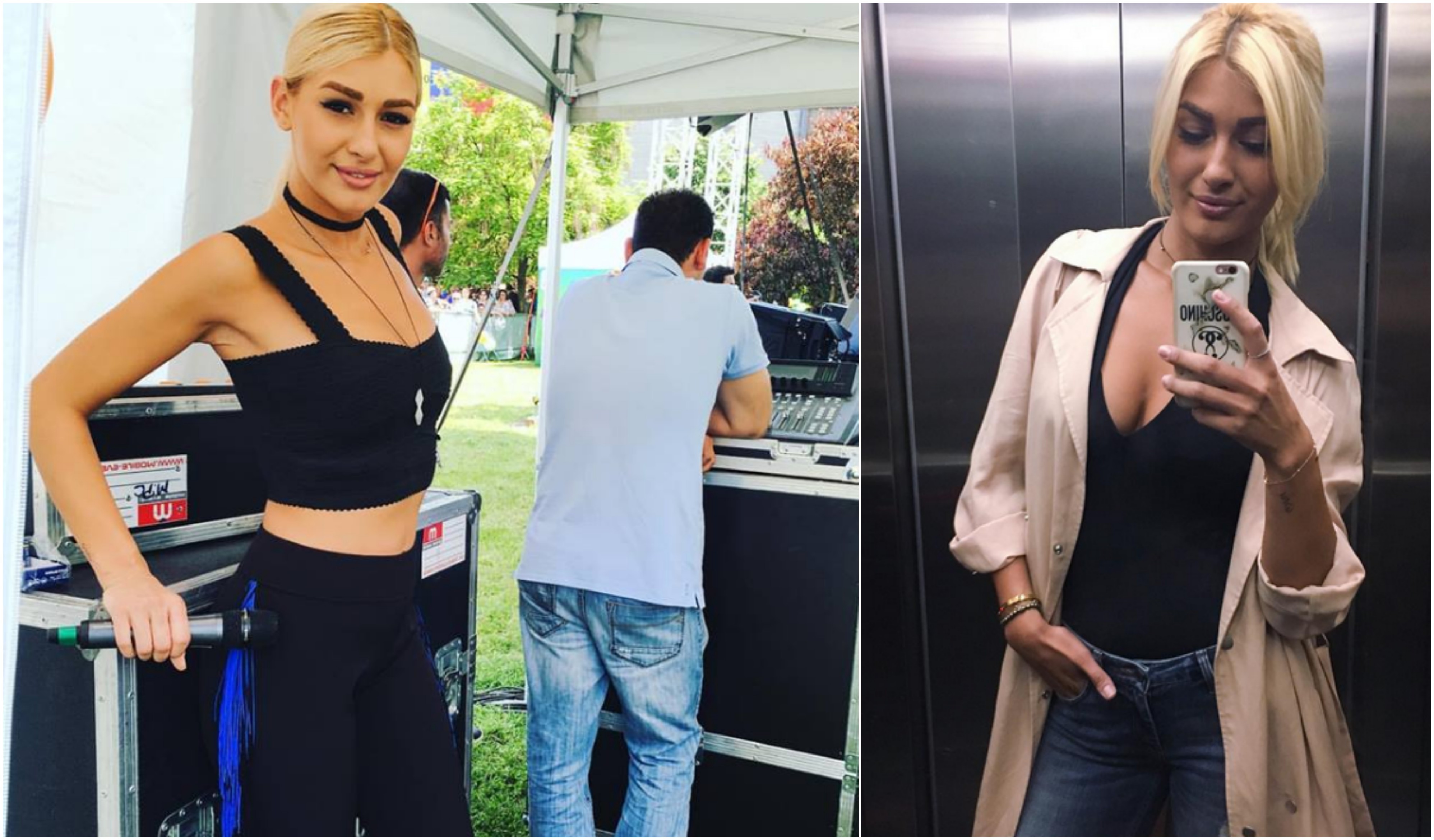 În fotografia din stânga, Alina Eremia pozează sexy, dar nu a mai fost atentă şi la detaliile din jurul său. Nu este prima dată când artista încinge imaginaţia bărbaţilor prin ce postează pe reţelele sociale, la fel ca în fotografia din dreapta.