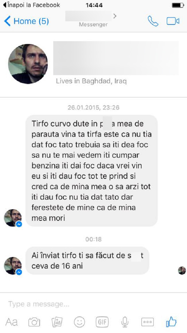 Acestea sunt mesajele pe care le-a primit Oana Lis de la un internaut.