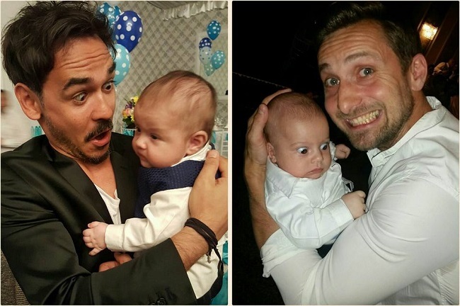 Răzvan Simion şi Dani Oţil s-au fotografiat în timp ce ţineau în braţe un bebeluş.