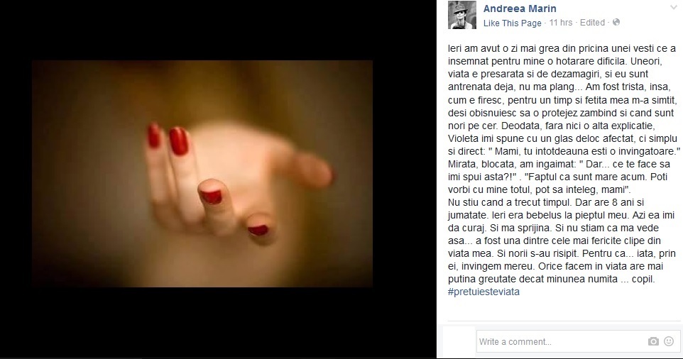 Andreea Marin le-a mărturisit internauţilor că fetiţa sa este cea care o ajută să treacă peste stările depresive