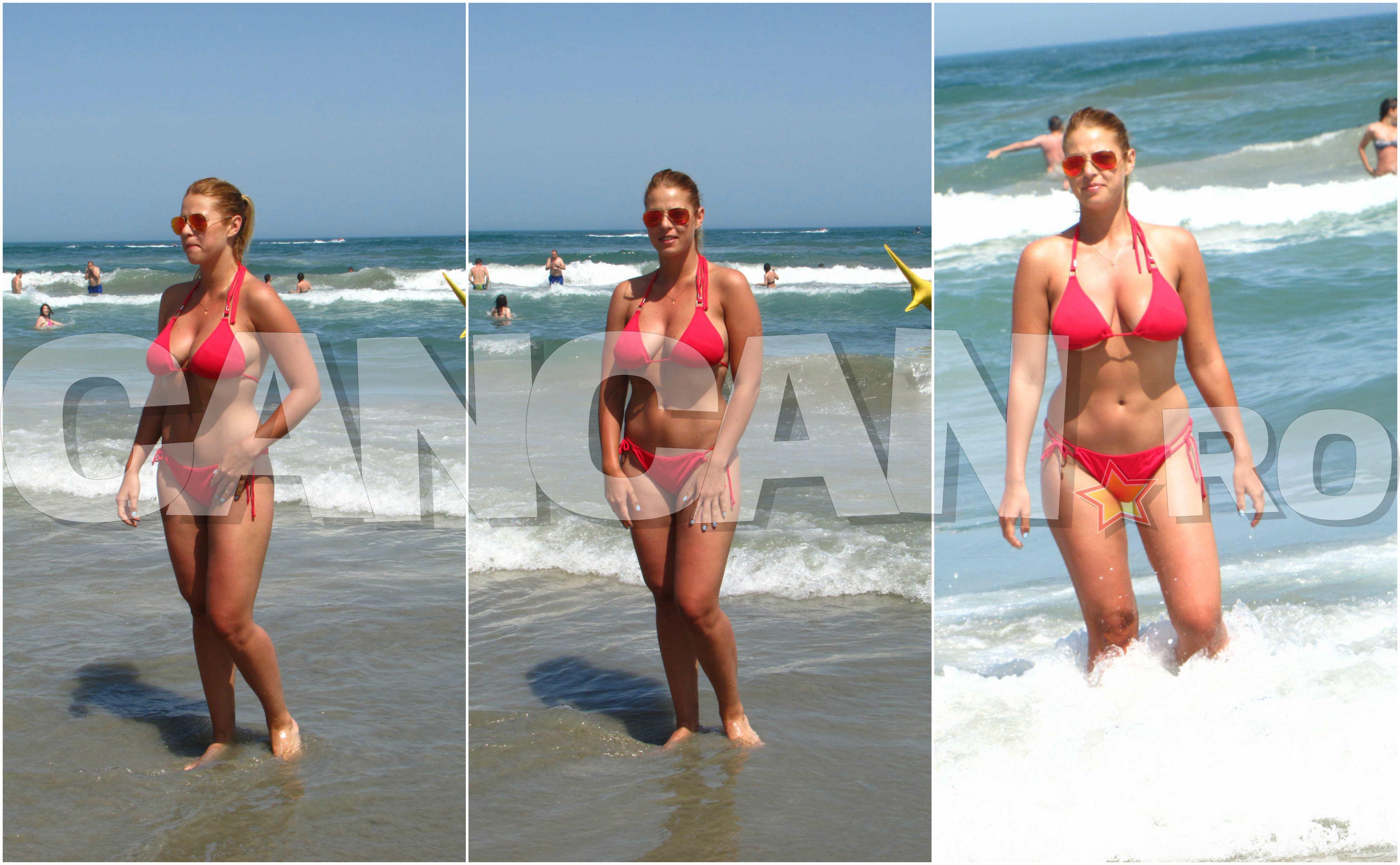 În acest weekend, blonda şi-a etalat formele voluptoase la plajă.