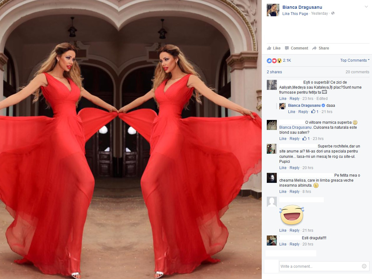 O fană a Biancăi i-a sugerat acestia câteva nume pentru viitoarea sa fetiţă