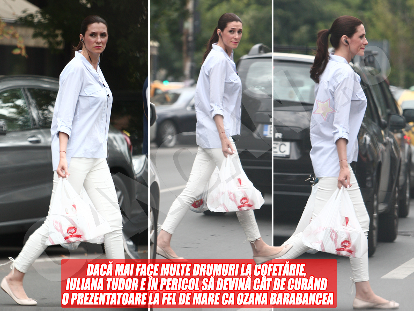 Iuliana Tudor, prezentatoarea emisiunii „O dată-n viaţă“, de la TVR, a mers aşa până într-o cofetărie din nordul Capitalei