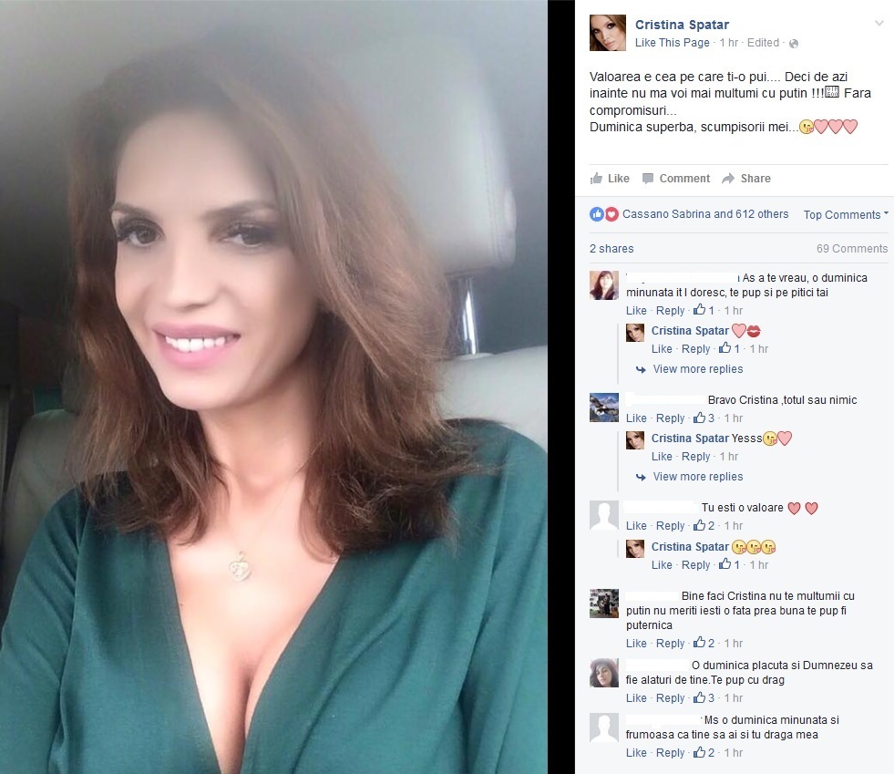 Cristina Spătar a postat acest mesaj pe Facebook, în urmă cu puţin timp