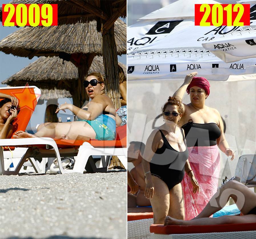 Aşa arăta Oana Roman în costum de baie în 2009 şi în 2012.