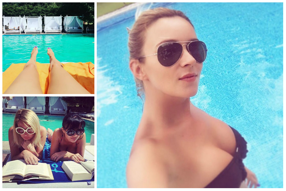 Diana Dumitrescu s-a pozat în costum de baie, la piscină.
