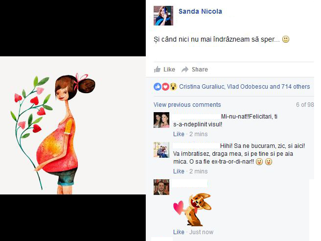 Sanda Nicola a anunţat pe o reţea socială că va deveni mămică