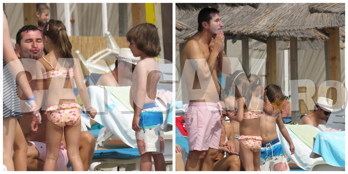 Alin Petrache şi-a aplicat o cremă de protecţie solară pe faţă. Fetiţele lui şi băieţelul Mariei erau nerăbdători să se ”bălăcească”.