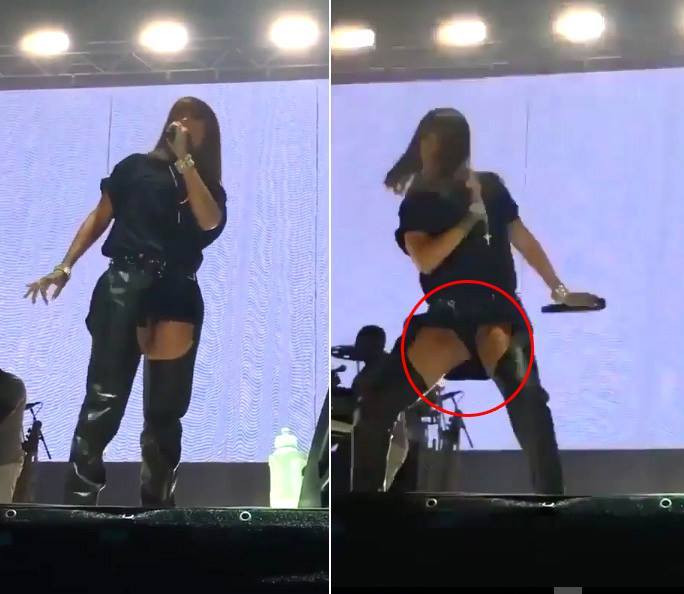 Rihanna şi-a arătat lenjeria intimă pe scenă.