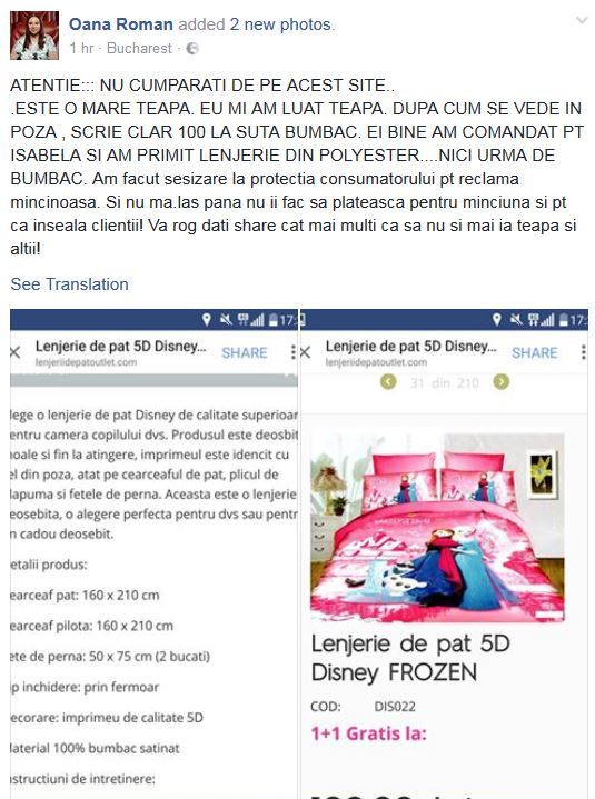 Oana Roman a primti o ţeapă în momentul în care îşi făcea cumpărăturile de pe un magazin online