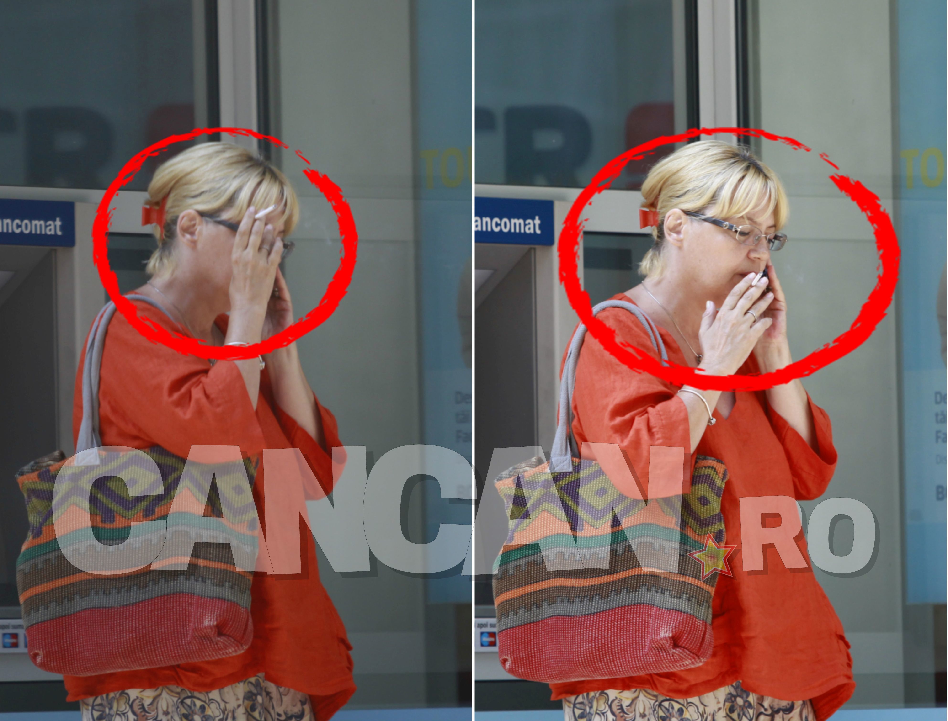 Emilia a sudat continuu ţigările în faţa băncii, în timp ce discuta la telefon.