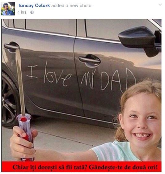 Tuncay a postat recent această imagine pe Facebook şi pare să fie speriat de posibilitatea că va deveni tătic