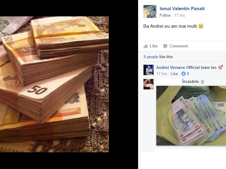 Un prieten virtual al lui Andrei Versace i-a arătat că are mai mulţi bani ca el