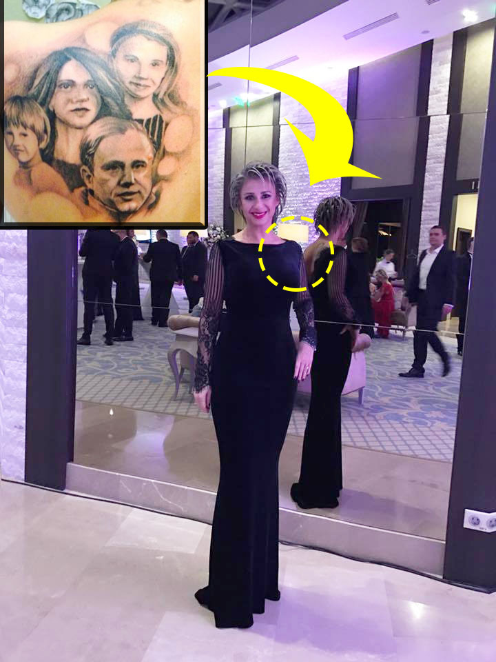 Tatuajul sexy-impresarei a fost la vedere când a participat, sâmbătă, la nunta lui Honorius Prigoană