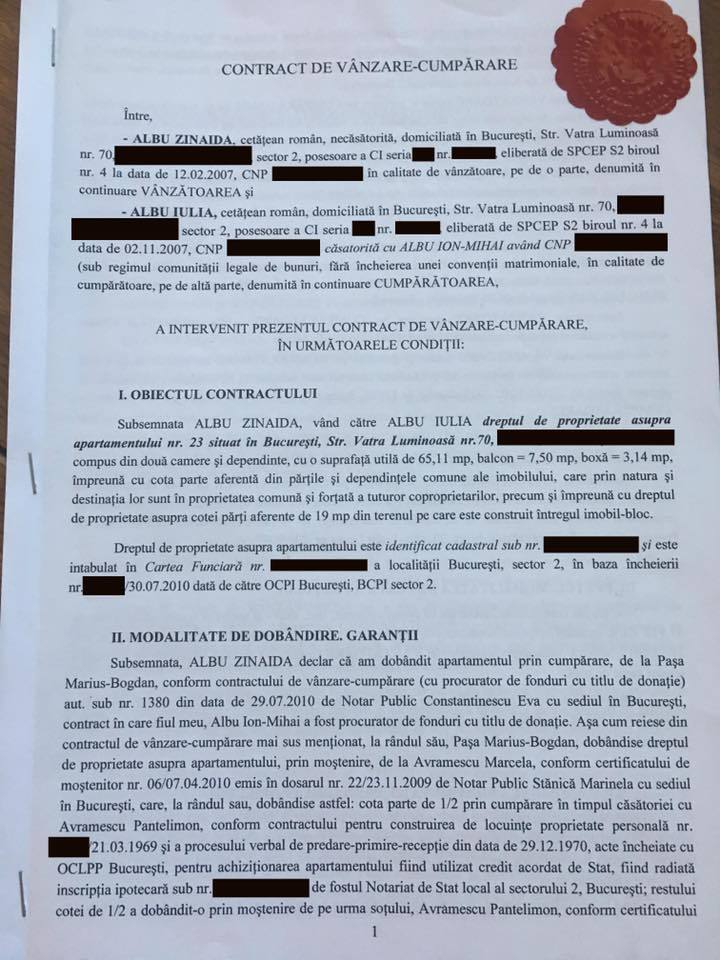Iulia Albu a şters imaginea cu contractul apartamentului la puţin timp după ce a publicat-o online