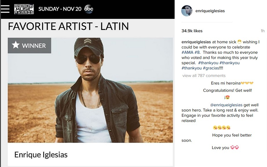 Enrique Iglesias, câştigătorul categoriei ”Artistul latin favorit” la Premiile American Music