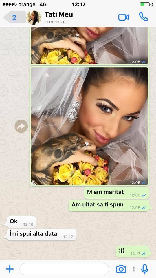 Roxana a postat o discuţie amuzantă cu tatăl ei, pe care îl anunţă că s-a măritat