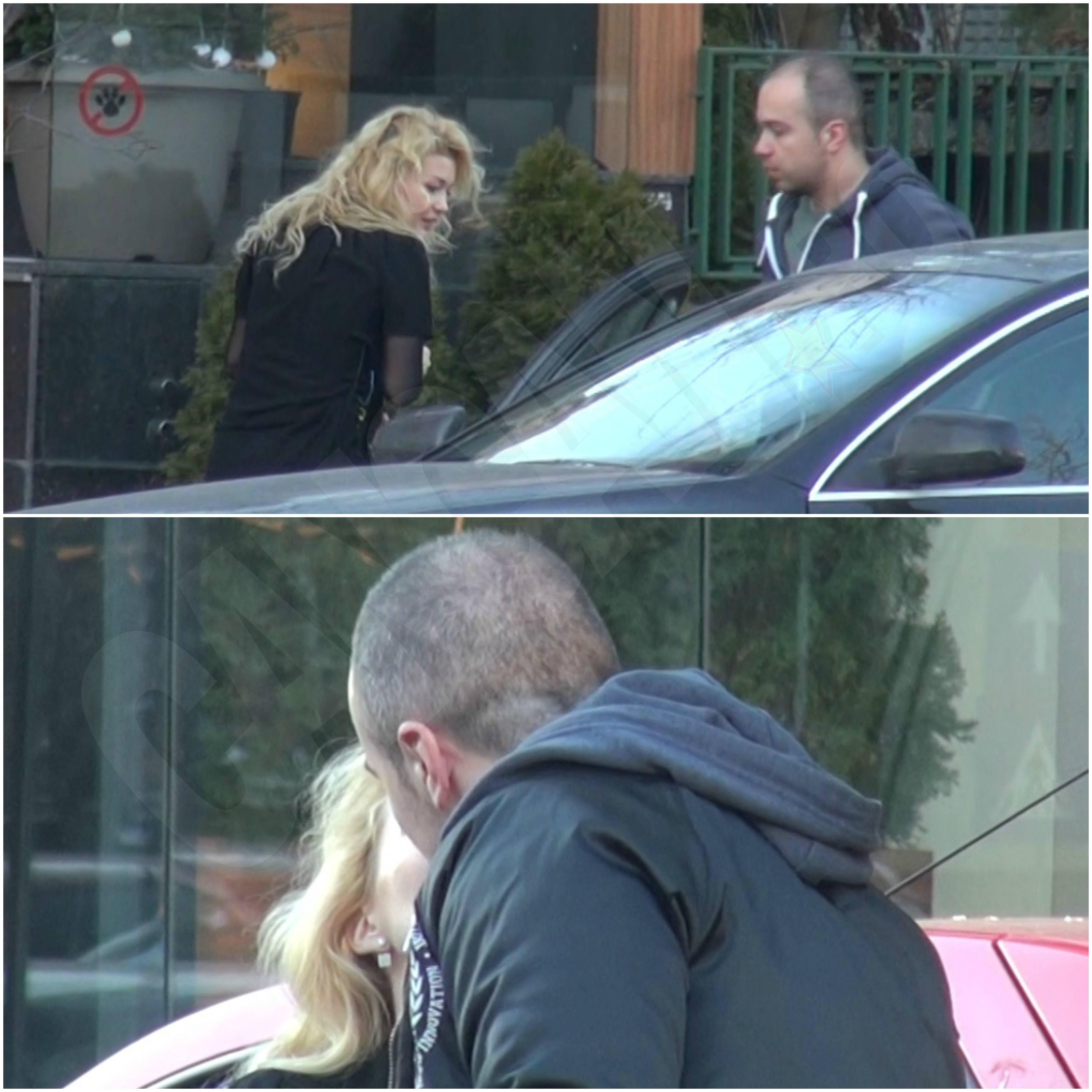 După ce au făcut schimb de maşini, Sandra şi logodnicul ei nu au rezistat şi s-au sărutat în plină stradă.