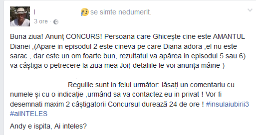 Ben a dat startul unui concurs în urma căruia va dezvălui cine e amantul Dianei
