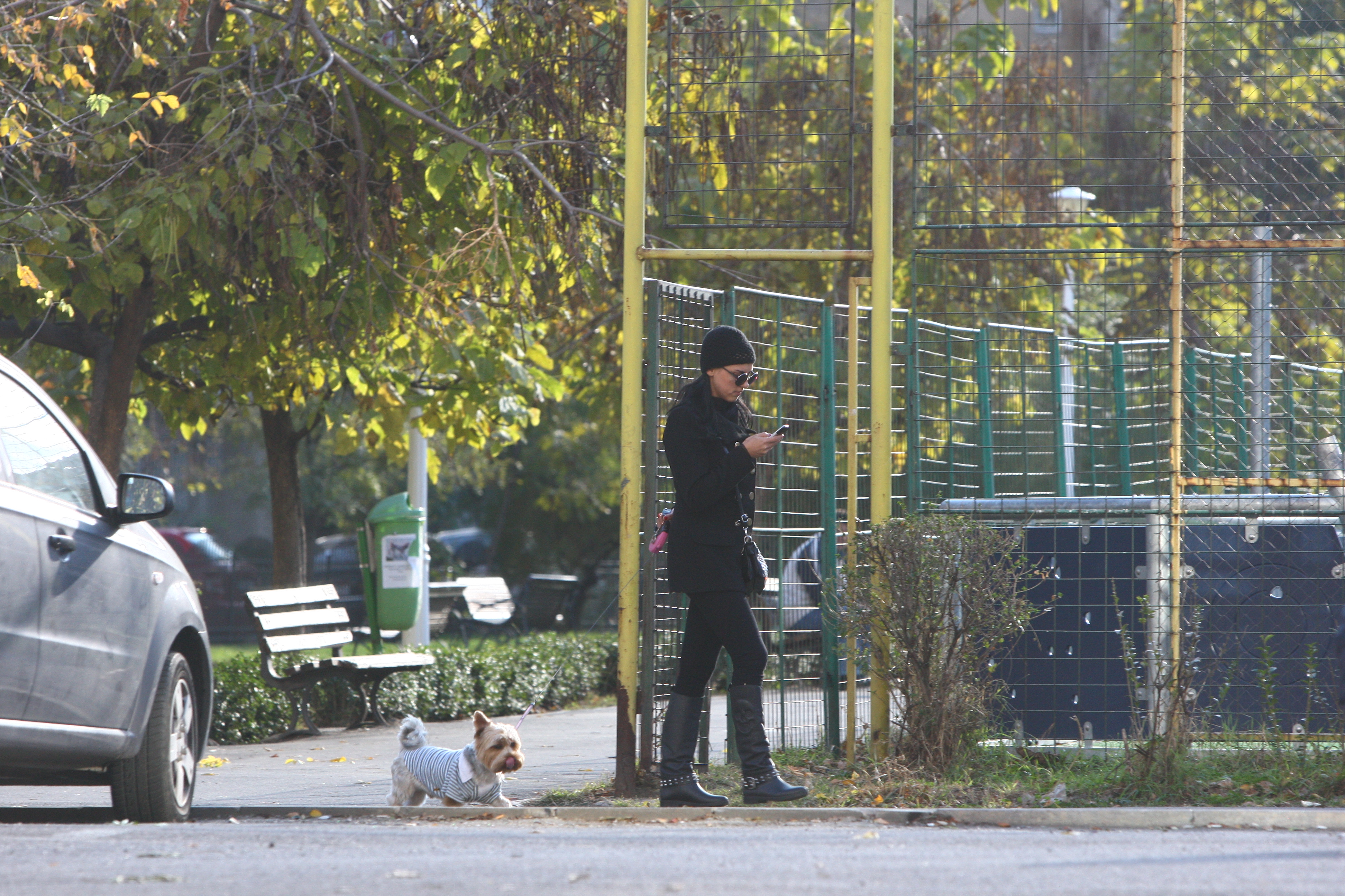 Bruneta a mers in oras acompaniata de catelul ei