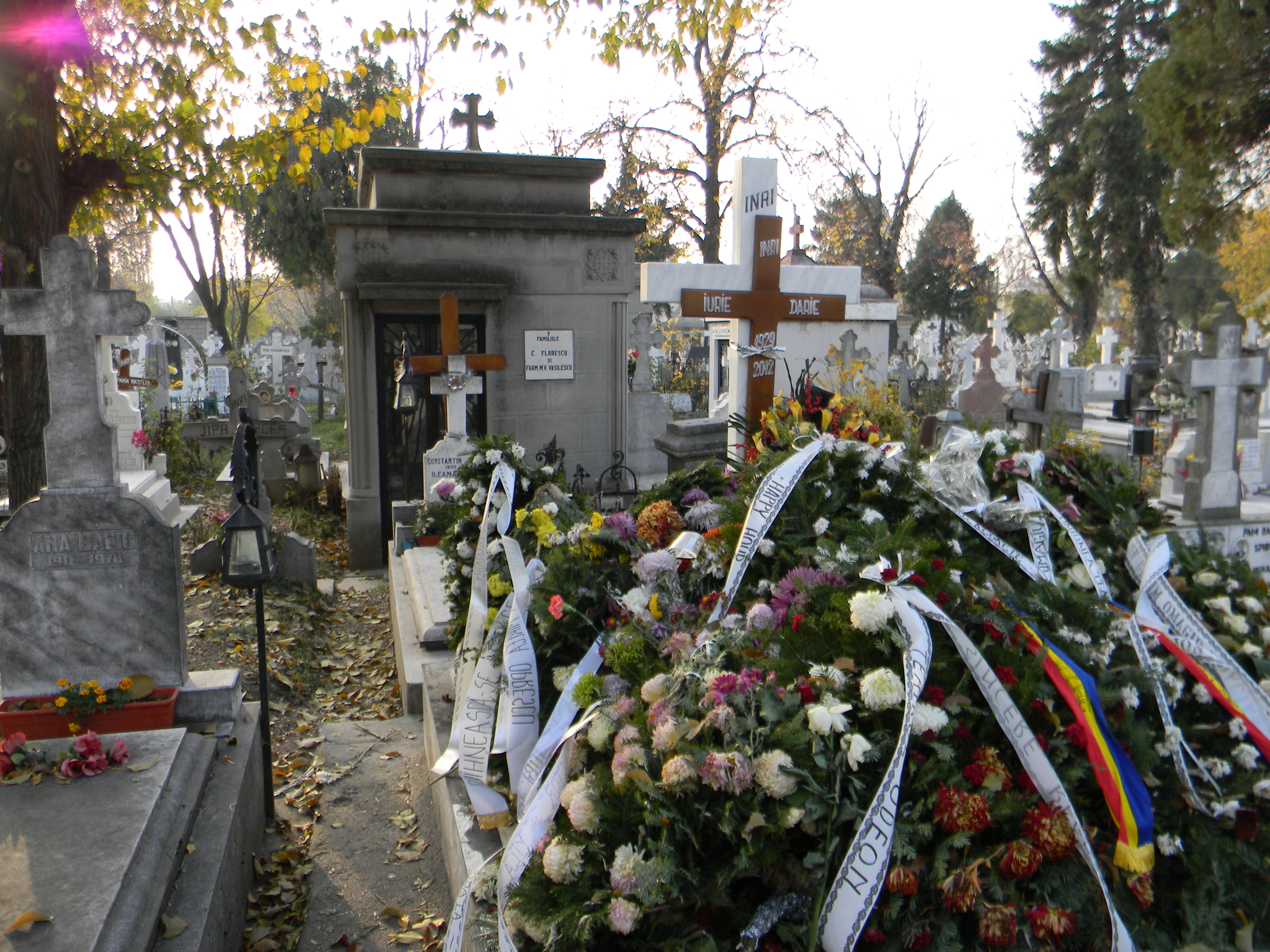 Iurie Darie a fost inmormantat in urma cu aproape o luna, monumentul funerar fiind impodobit de coroane de flori