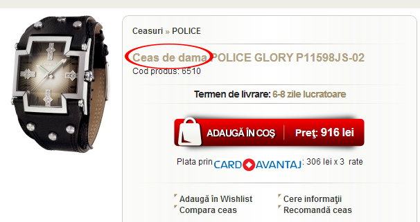 Pe toate site-urile care comercializeaza acest ceas, atat din tara cat si din strainatate, modelul este prezentat ca fiind de dama