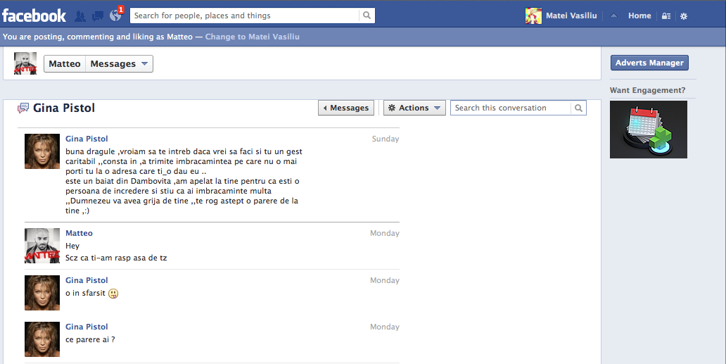 Asa suna mesajul primit de Matteo de la falsa Gina