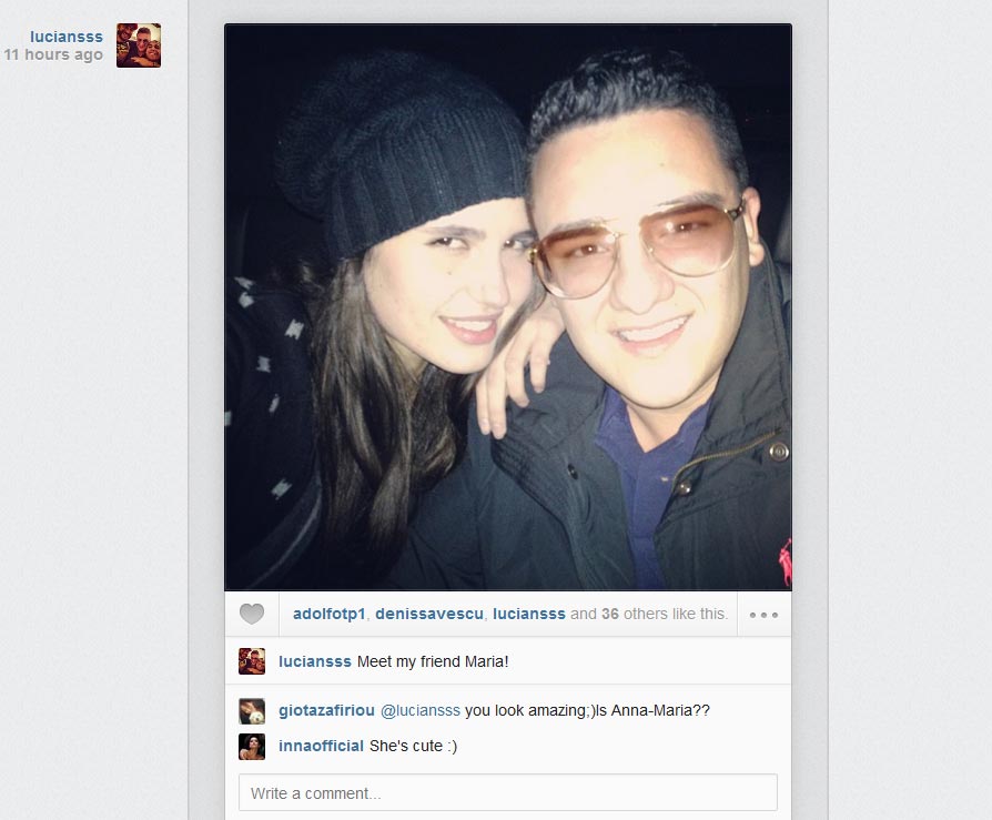 Imediat dupa ce a fost fotografiat de paparazzii CANCAN.ro, Lucian a postat o fotografie cu el si Maria pe un site de socializare si a prezentat-o ca fiinda 
