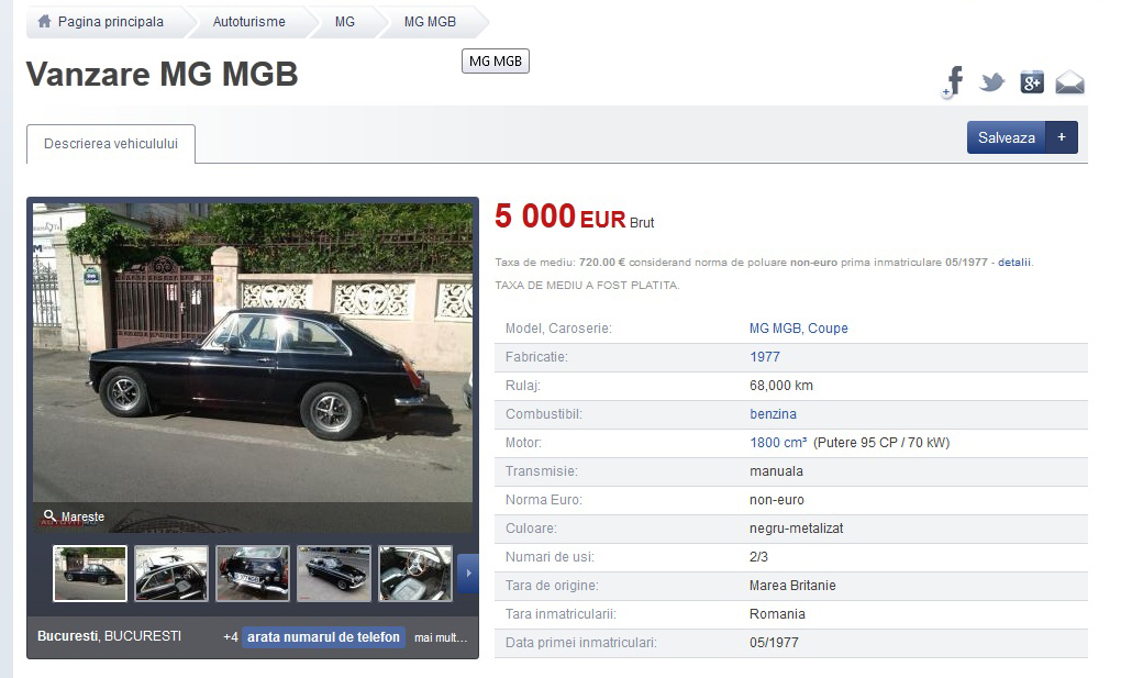 Masina a fost scoasa la vanzare pe 5.000 E