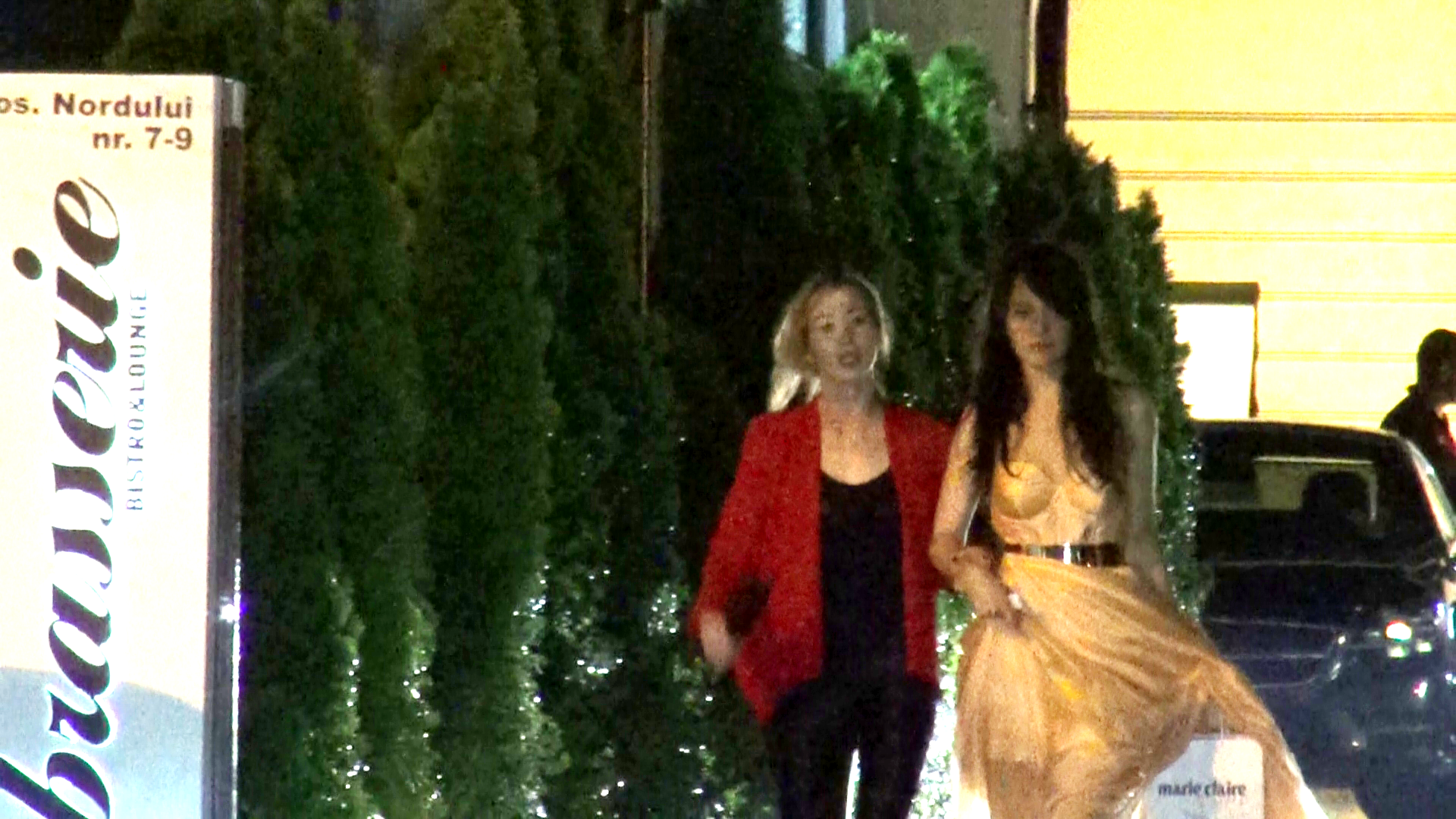 Cantareata si prietena ei ies de brat din reustaurant