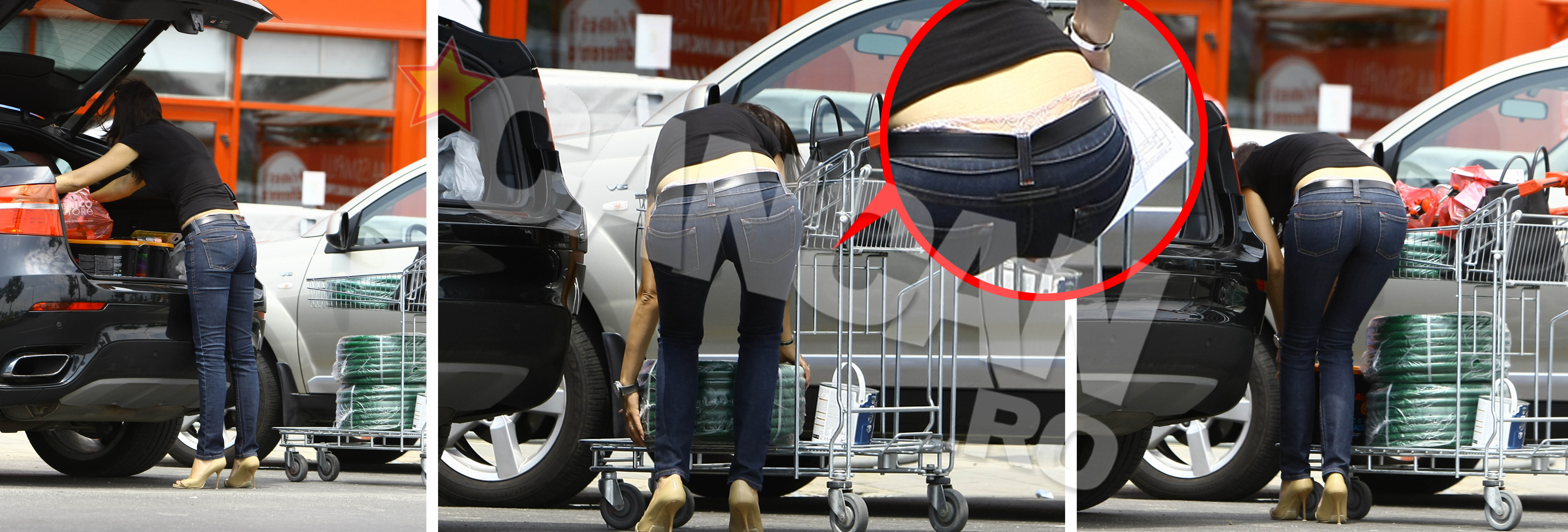 Preocupata sa incarce cumparaturile in portbagaj, proaspata doamna Nastase si-a expus lenjeria intima in parcarea hipermarketului