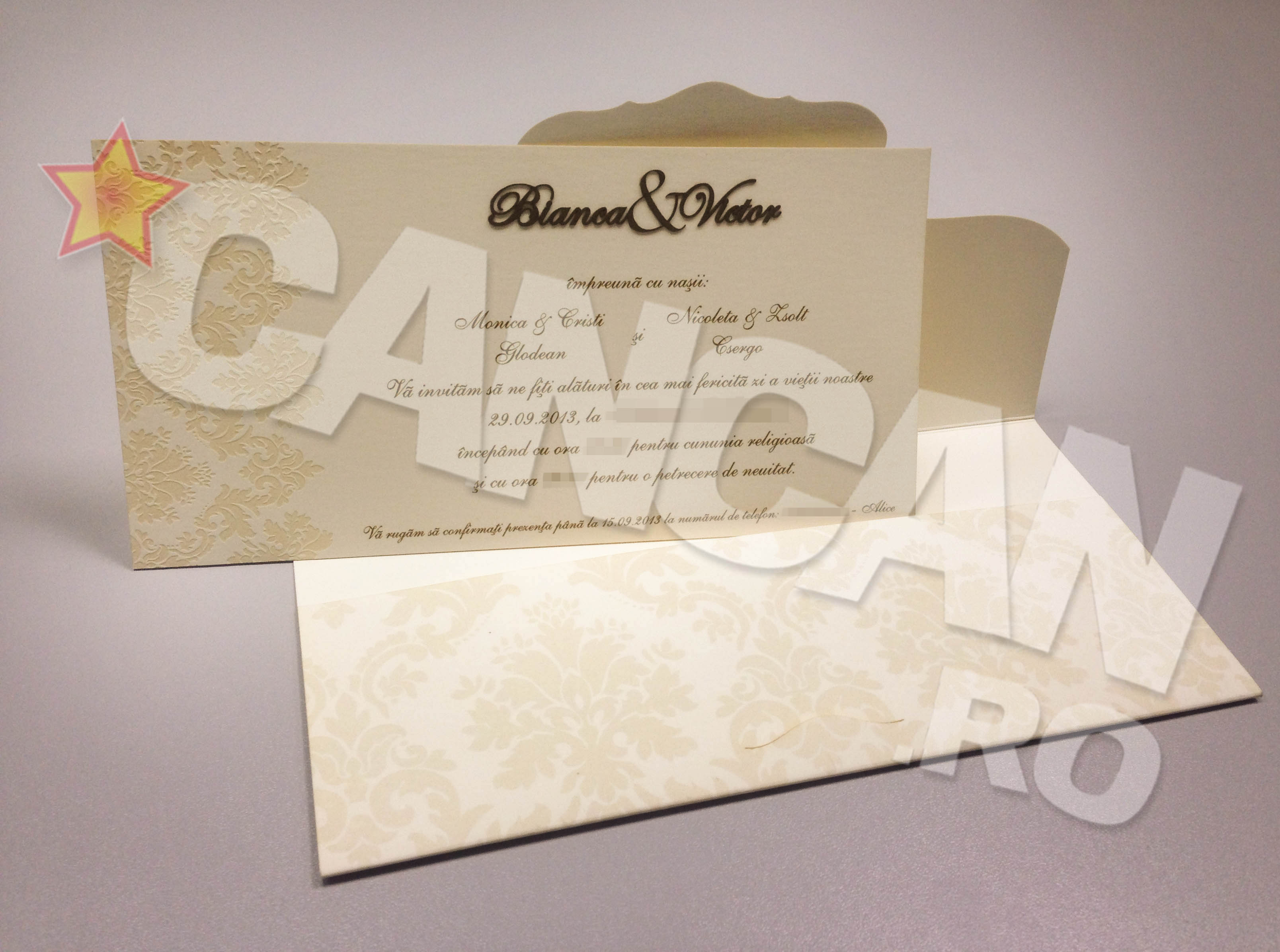 Invitatia la nunta Biancai si a lui Victor este una eleganta si de bun-gust