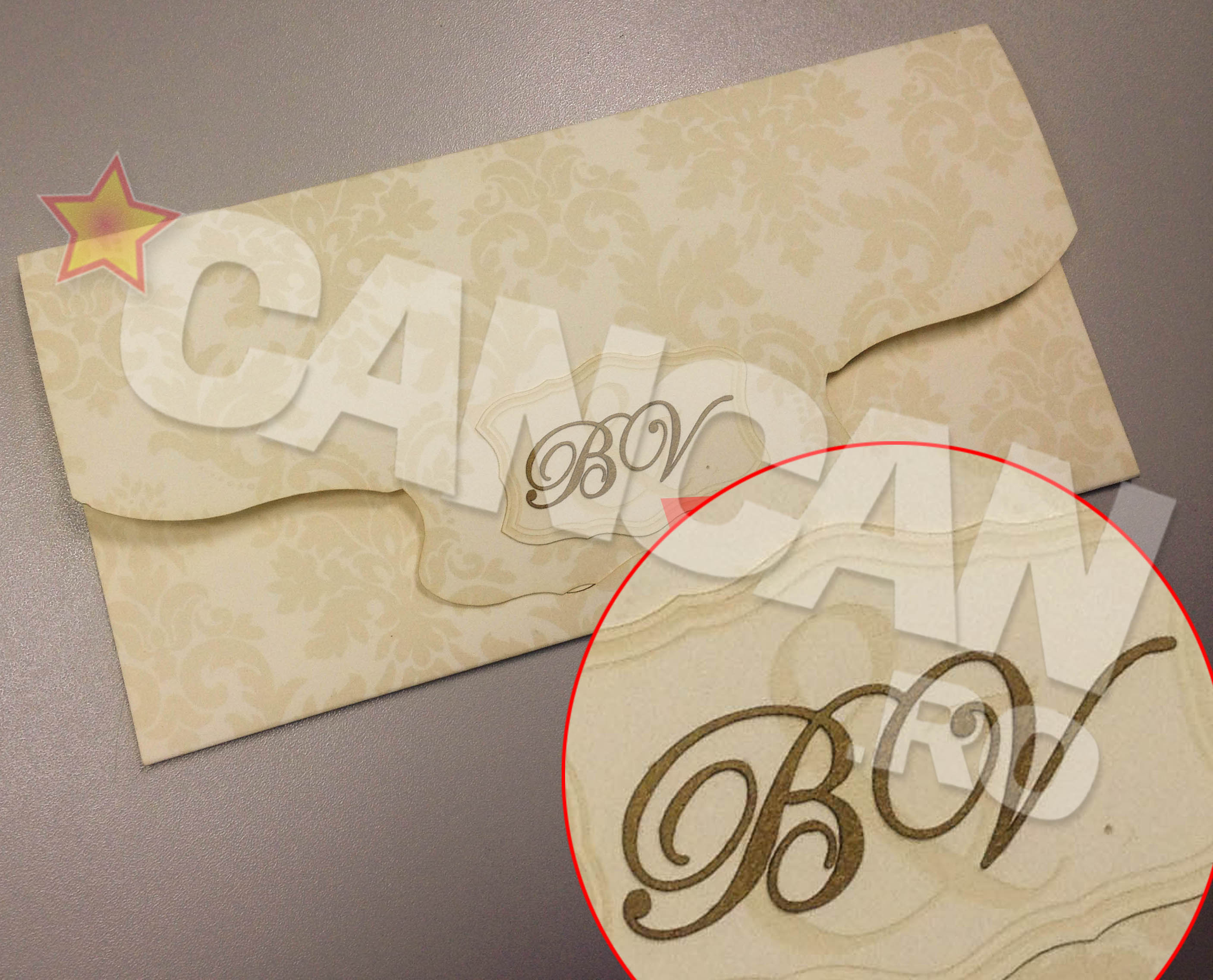 Pe plic se regasesc initialele inlantuite ale celor doi miri