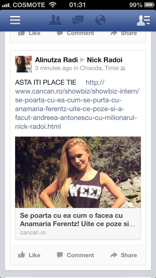 Alina i-a facut iubitului sau o criza de gelozie chiar pe un site de socializare