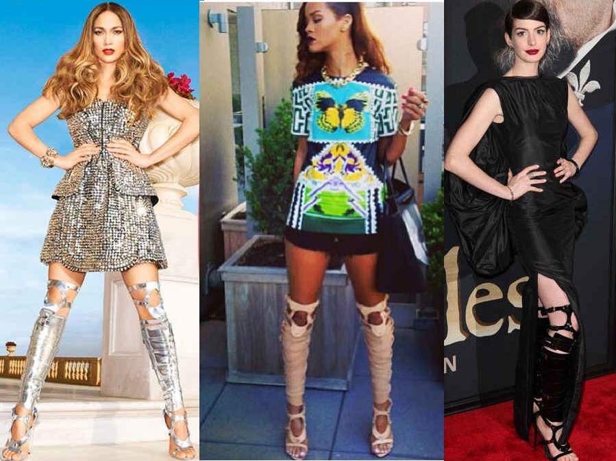 Rihanna (centru) a fost printre primele care au purtat si au facut senzatie cu sandalele de 4.500 de dolari, semnate Tom Ford