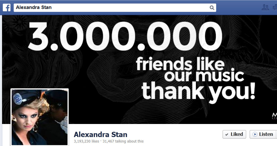 Pe pagina Alexandrei Stan s-au adunat 3 milioane de LIKE-uri