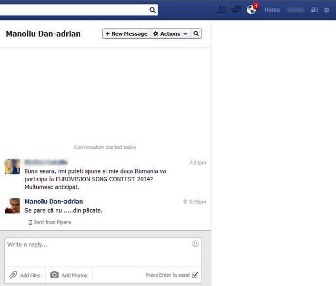 Intrebat pe Facebook daca mai participam la Eurovision, Manoliu a raspuns ca nu