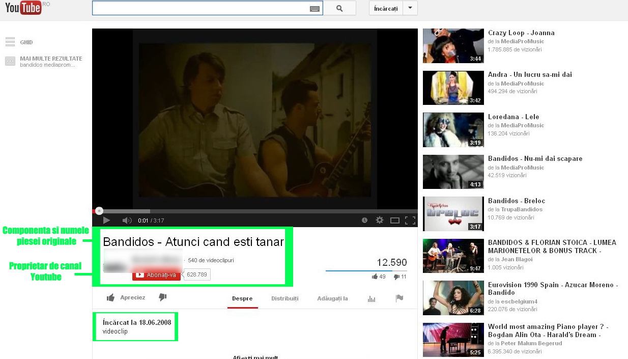 Asa arata piesa “Atunci cand esti tanar” expusa in mod corect si cu titulatura corecta pe canalul casei de productie inca din data de 18 iunie 2008