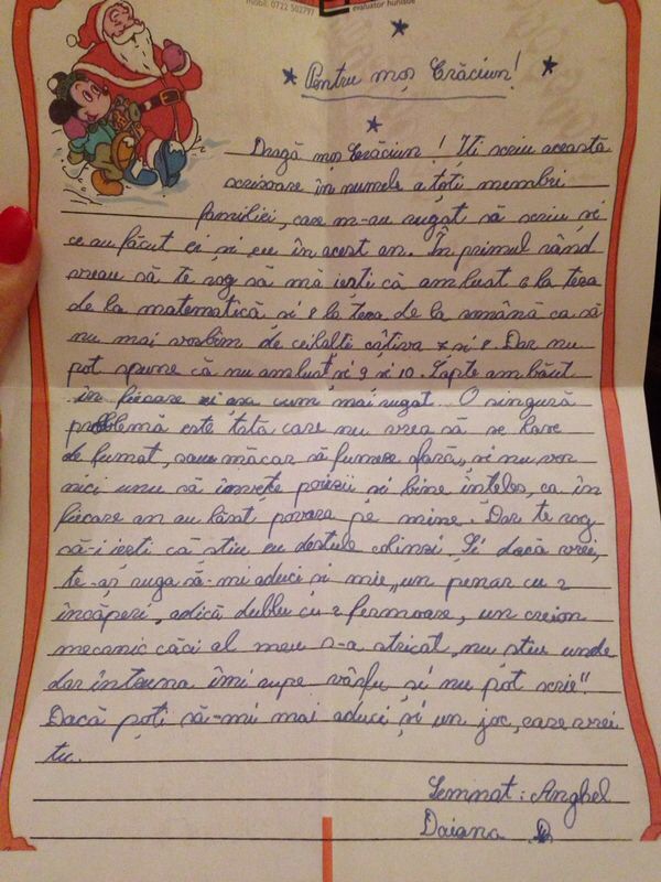 Scrisoarea pe care Daiana a scris-o in clasa a cinea lui Mos Craciun