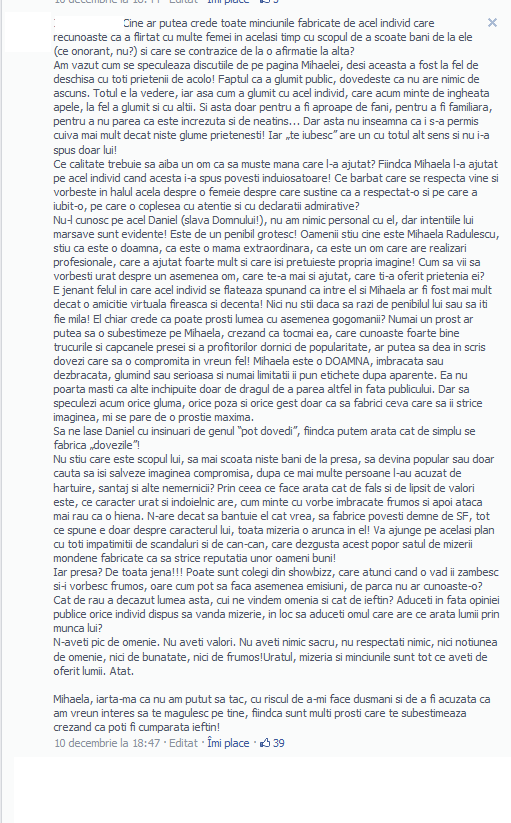 O prietena virtuala de-a Mihaelei a reactionat la fel de categoric impotriva lui Daniel