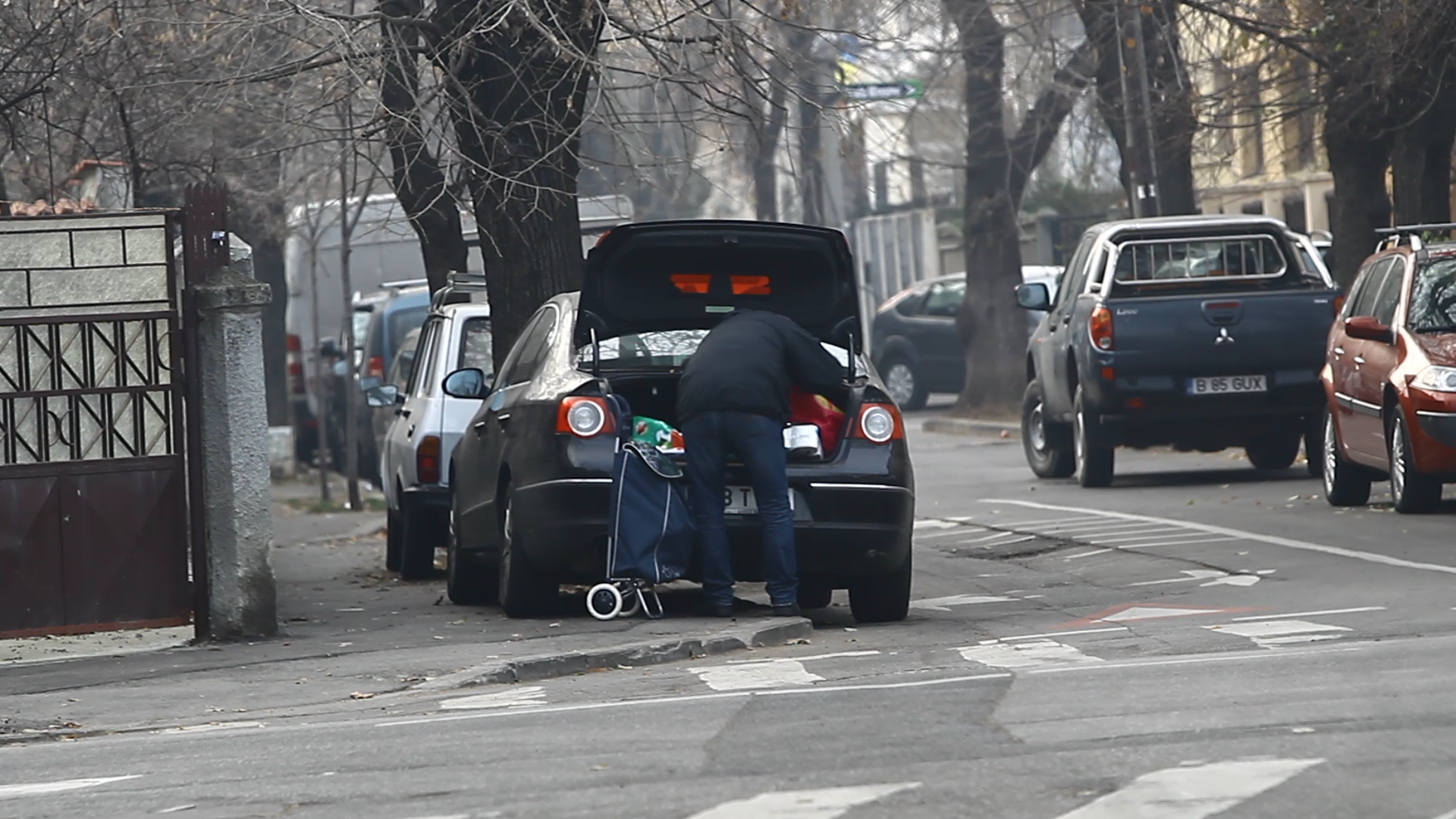 Un barbat cu simt practic, solistul de la Taxi si-a carat bagajele de la masina in casa cu un carucior