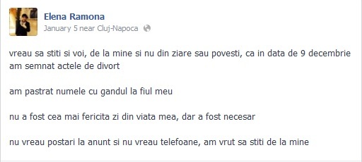 Anuntul postat de Elena pe 5 ianuarie