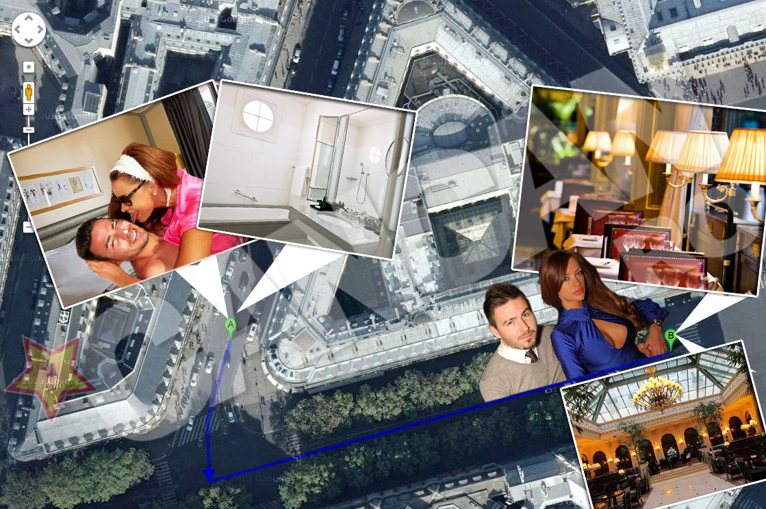 Bianca si Cristea s-au cazat la un hotel de 5 stele in centrul Parisului (punctul A pe harta) si au luat masa la un restaurant de lux situat la nici 200 de metri (punctul B pe harta)