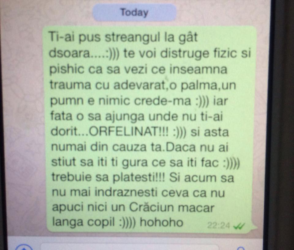Acesta este mesajul de amenintare primit de Elena Hueanu